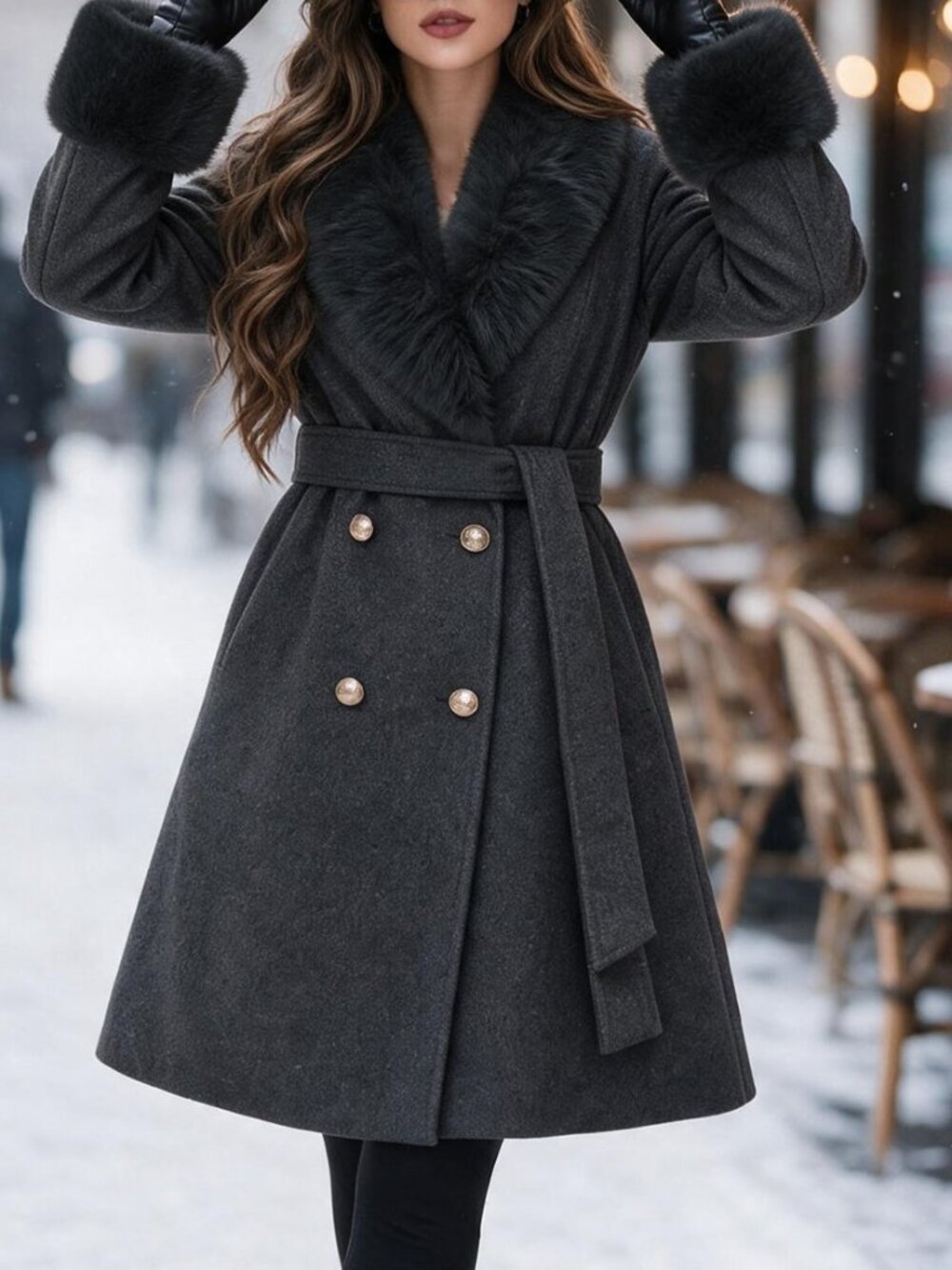 Grey Elegant Women's Double-Breasted Shawl Collar Lined Jacket - Picture 4 of 10